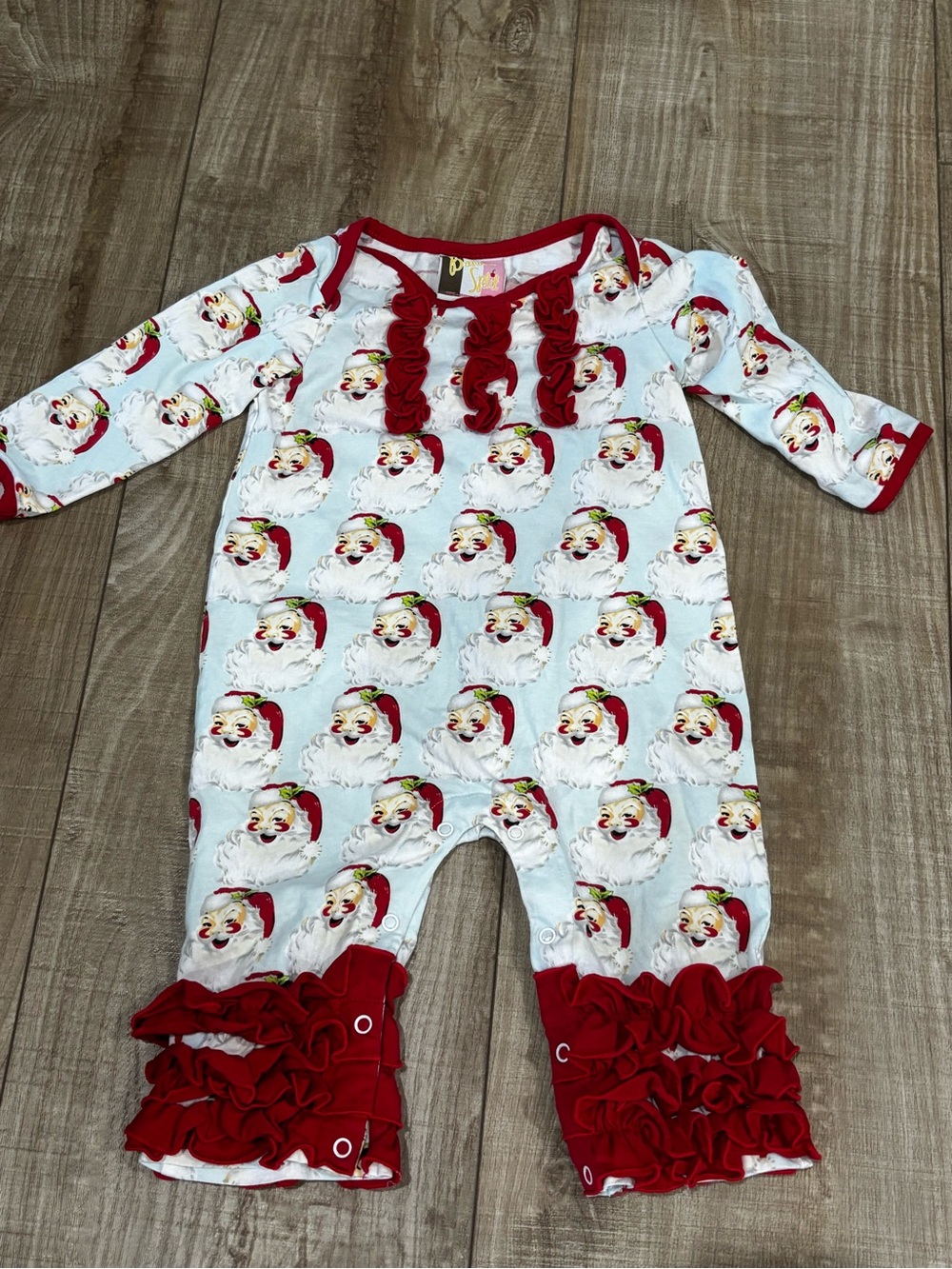 Girls Red-Trim Santa Print Footie One-Piece